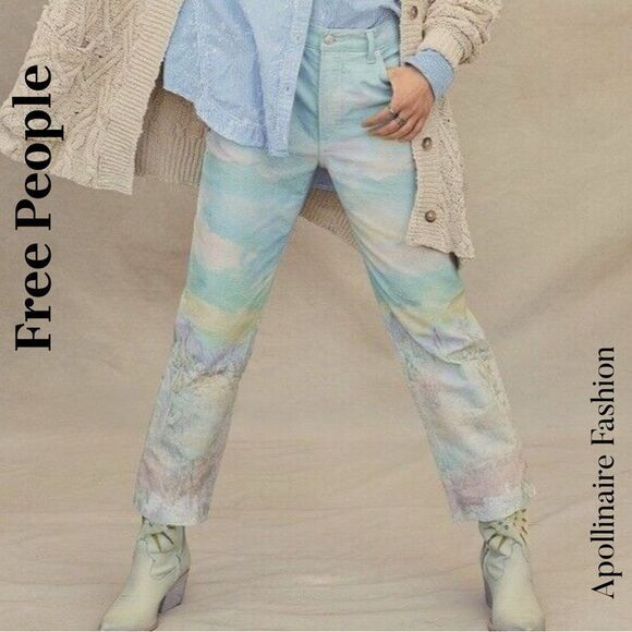 Free People  Maggie Scenic Pastel Tie-Dye Jeans Size 31 New - Picture 1 of 7